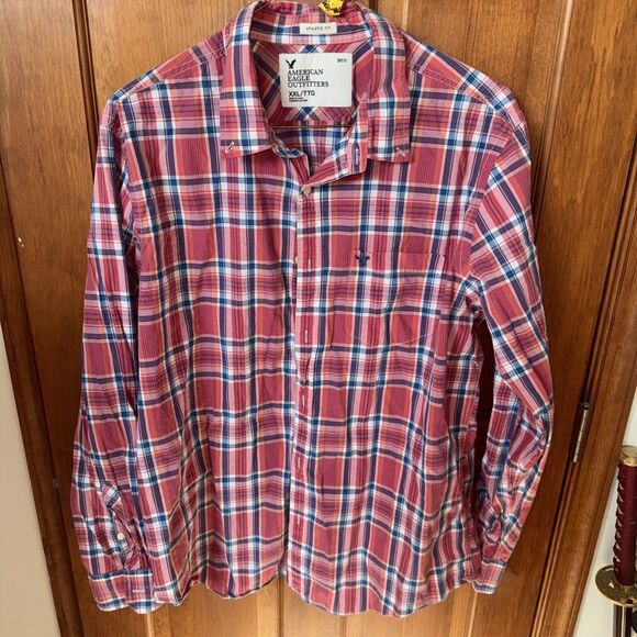 American Eagle Outfitters Blue and Red Casual Button Down Shirt,XXL - Picture 1 of 3